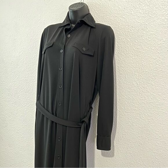 Y2K Maxi Shirt Dress Andrea Jovine Black long Sleeve Button Up Stretch Relaxed S - Picture 5 of 16